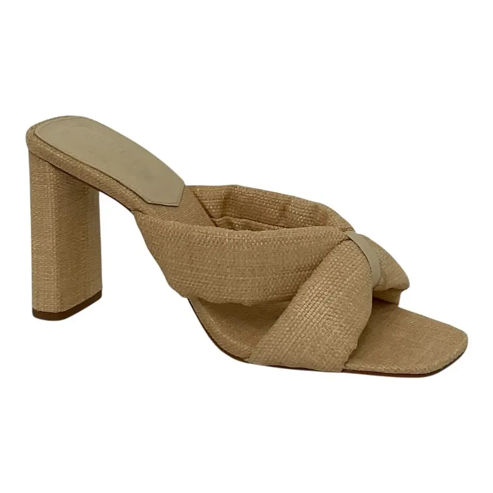 Schutz Women's Fairy Tied Straps Block Heel Slip On Sandals Beige Size 10